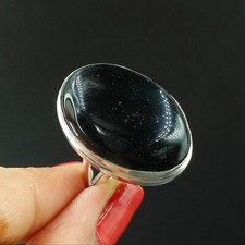Natural Black Onyx Oval Gemstone 925 Sterling Silver Proposal Women's Ring