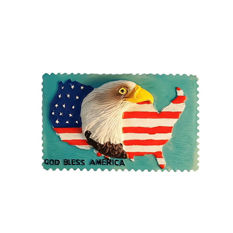 USA 3D Fridge Magnet God Bless America American Flag Bald Eagle Tourist Souvenir