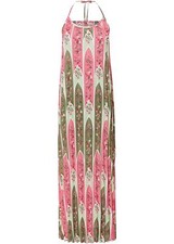 Plissee-Kleid Gr. 42 Rosa Oliv Bedruckt Damen Maxikleid Sommerkleid Neu