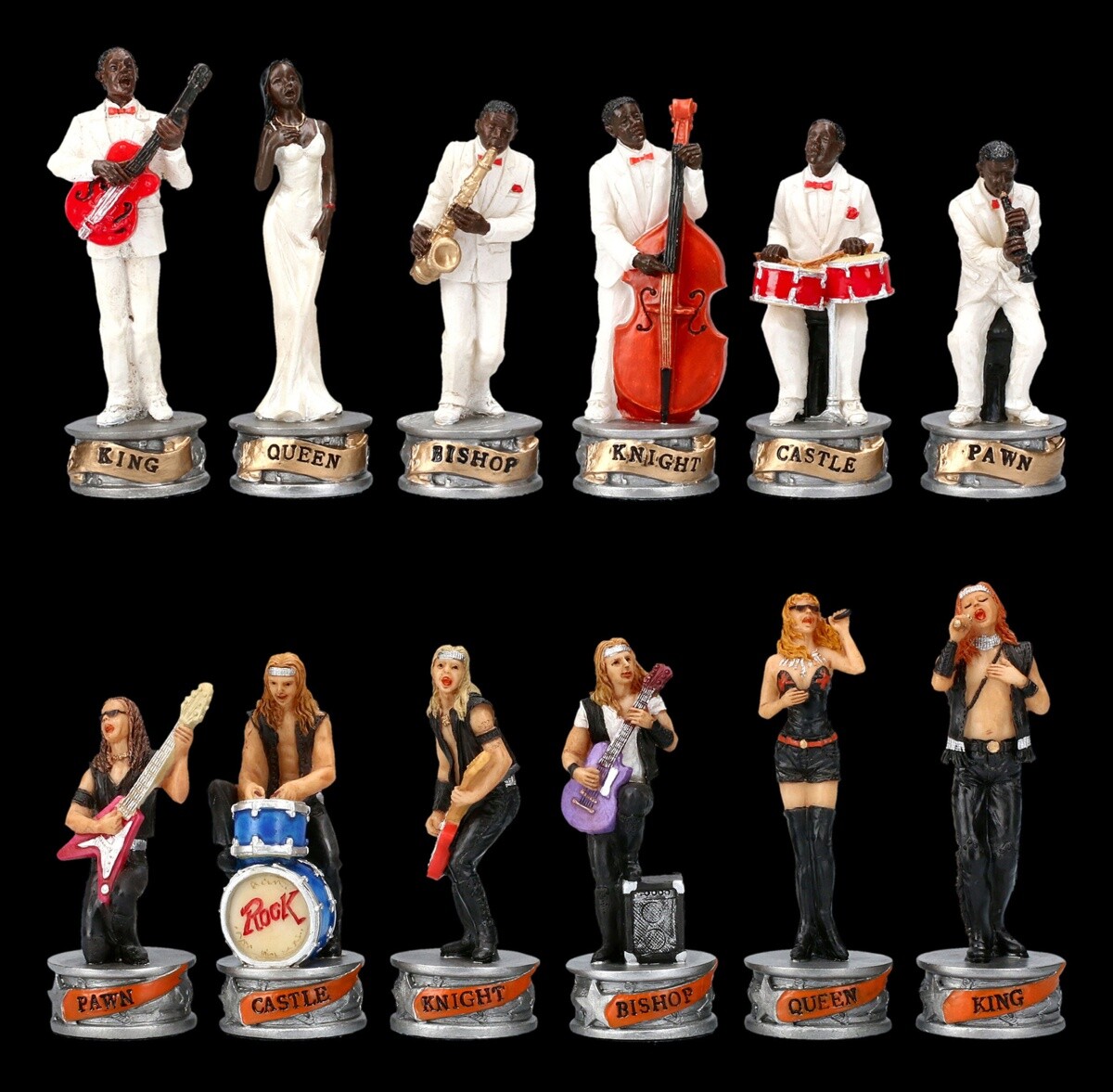 Chess Pieces Set - Jazz vs. Rock - Veronese Play Figures Musicians Band