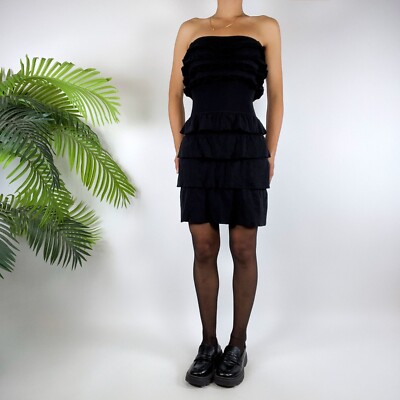 Vintage Y2K Black Indie Fairy Grunge Gothic Ruffled Bandeau Mini Dress / OS  | eBay