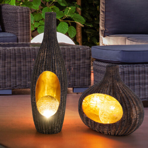 LED Außen SOLAR Steh Lampe Rattan Design Garten Deko Leuchte Crackle Glas Kugel - Bild 8 von 12
