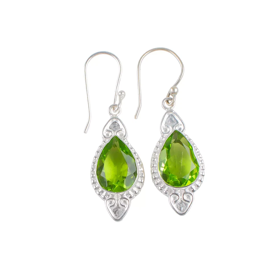 Peridot Teardrop Dangle Earrings 925 Silver handcrafted Earrings For Her - Image 3 of 3