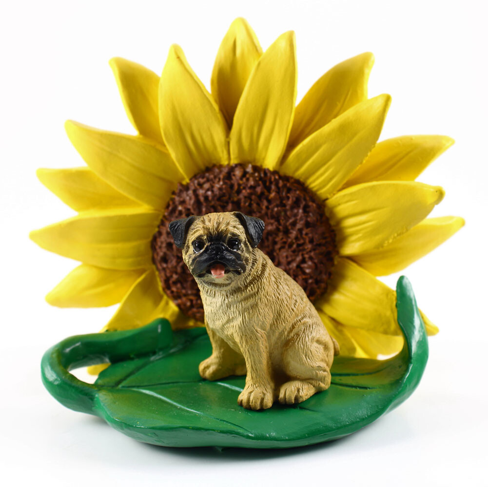 Pug Sunflower Figurine Fawn