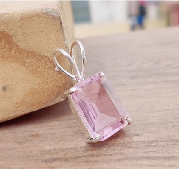 Colgante de piedras preciosas de cuarzo rosa sólido de plata de ley 925 colgante de Navidad SD27 Foto 2 de 3