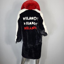 Nwt~$2500~msgm~xl~milano~italy~red Black Genuine Real Rabbit Fur Coat Not Mink