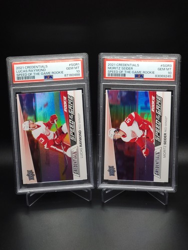 Lucas Raymond/Moritz Seider 2021 UD Credentials Speed Of The Game Lot RC PSA 10 - Picture 2 of 12
