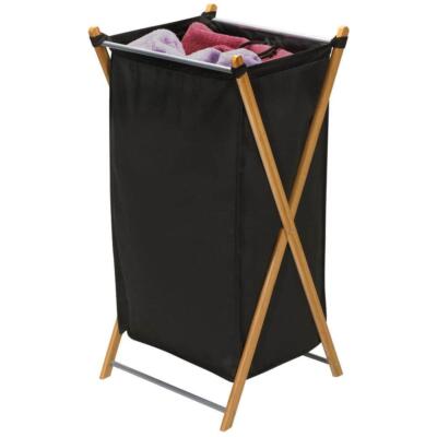 Household Essentials Laundry Hamper Black Heavy Duty Bamboo X Frame Collapsible