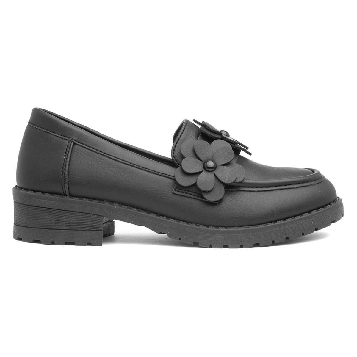 Lilley Girls Shoes Black Kids School Loafers Flower Patent Slip On Regina SIZE