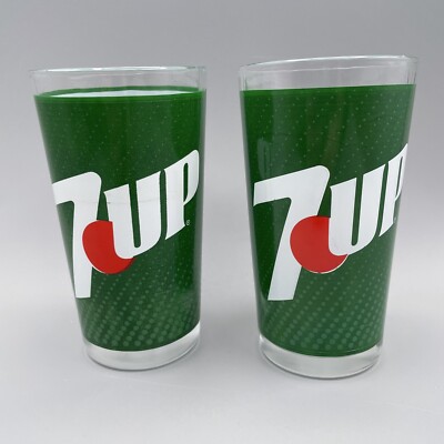 7UP Glasses Set of 2Red Dot Logo 'Uncola-Era' VTG 1980s Tumblers Soda Pop Retro