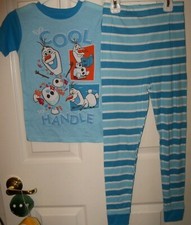 Frozen Olaf Too Cool All Over Type Long 2 Piece Pajama PJ Set Boys Size 10 NIP