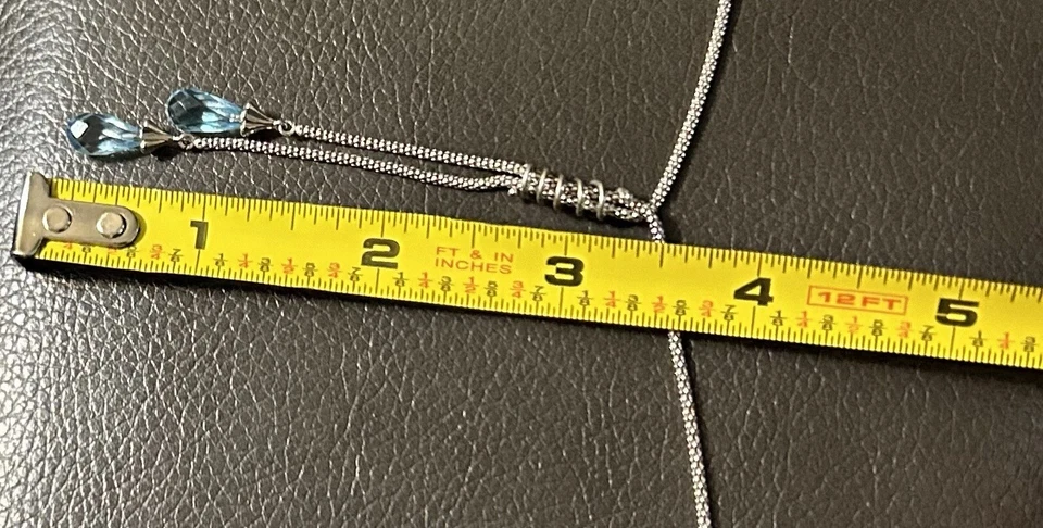 Collar LARIAT Gota Topacio Azul Oro Blanco 14k 6,91 Gramos Foto 4 de 4