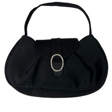 Evening Clutch Handbag Black Jeweled Clasp Cocktail Dressy Small