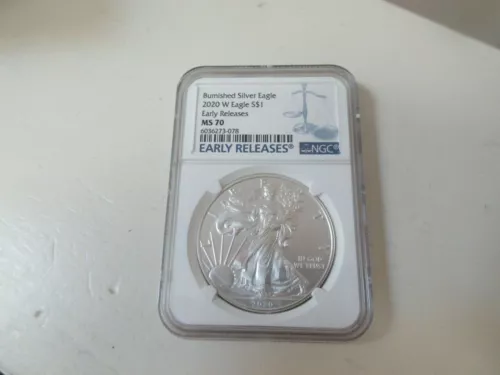 Burnished Silver Eagle  2020 W  Eagle S$1  Early Releases  MS 70    NGC