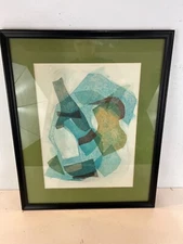 Vintage Modernist Abstract Mixed Media Framed