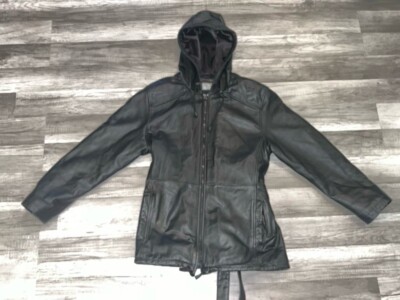 Vintage 80s Wilsons Leather Jacket Womens Sz L Hooded Belted Quilted Liner NICE!
