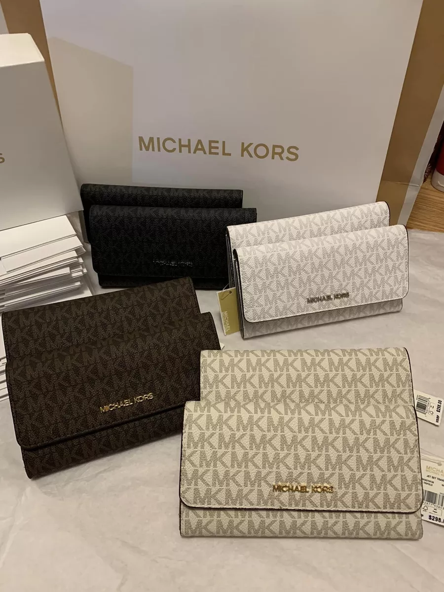 Michael Kors Jet Set Travel Large Trifold Signature Leather PVC Women s Wallet