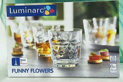 6 Trinkgläser stapelbar Kinderglas Milchglas Saftglas von Luminarc Funny Flowers
