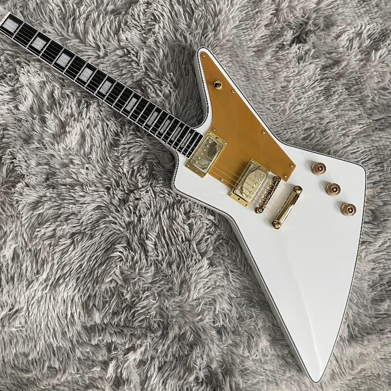 White Explorer 70s HH Pickups Electric Guitar Gold Pick Guard Factory Outlet