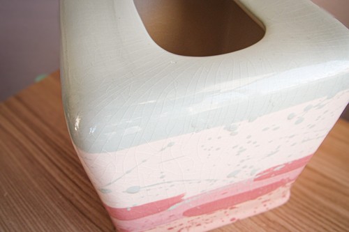 Hand-Painted Vintage Ceramic Tissue Box Cover-Pink and Blues - Picture 3 of 6