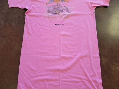 VTG Single Stitch long pink Night Shirt,dog cat Beach Bums,Nags