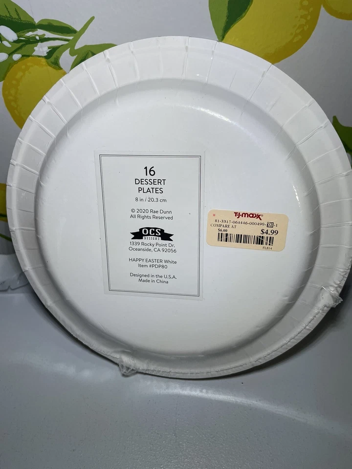 Plato de Postre Rae Dunn Rosa Feliz Pascua 8", Nuevo Paquete de 16 Platos de Papel Foto 2 de 2