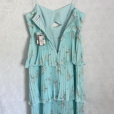 Self Portrait NWT Floral Tiered Chiffon Midi Dress Blue Women's 8 Cut Out |  eBay