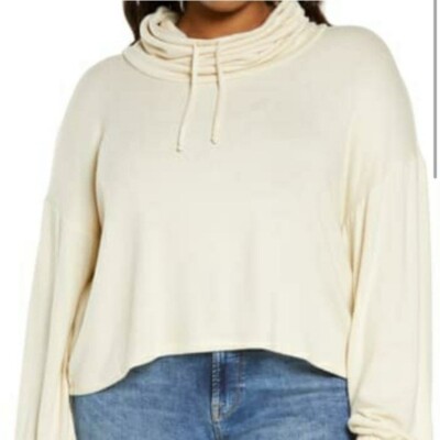 BP Hacci Knit Lightweight Brushed Fleece Cowl Neck Pullover Cream Womens 1X  NWOT