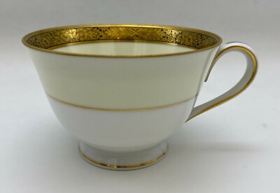 Noritake Goldkin Cup (s) #4985 Floral Gold Trim Pale Yellow Band Vintage
