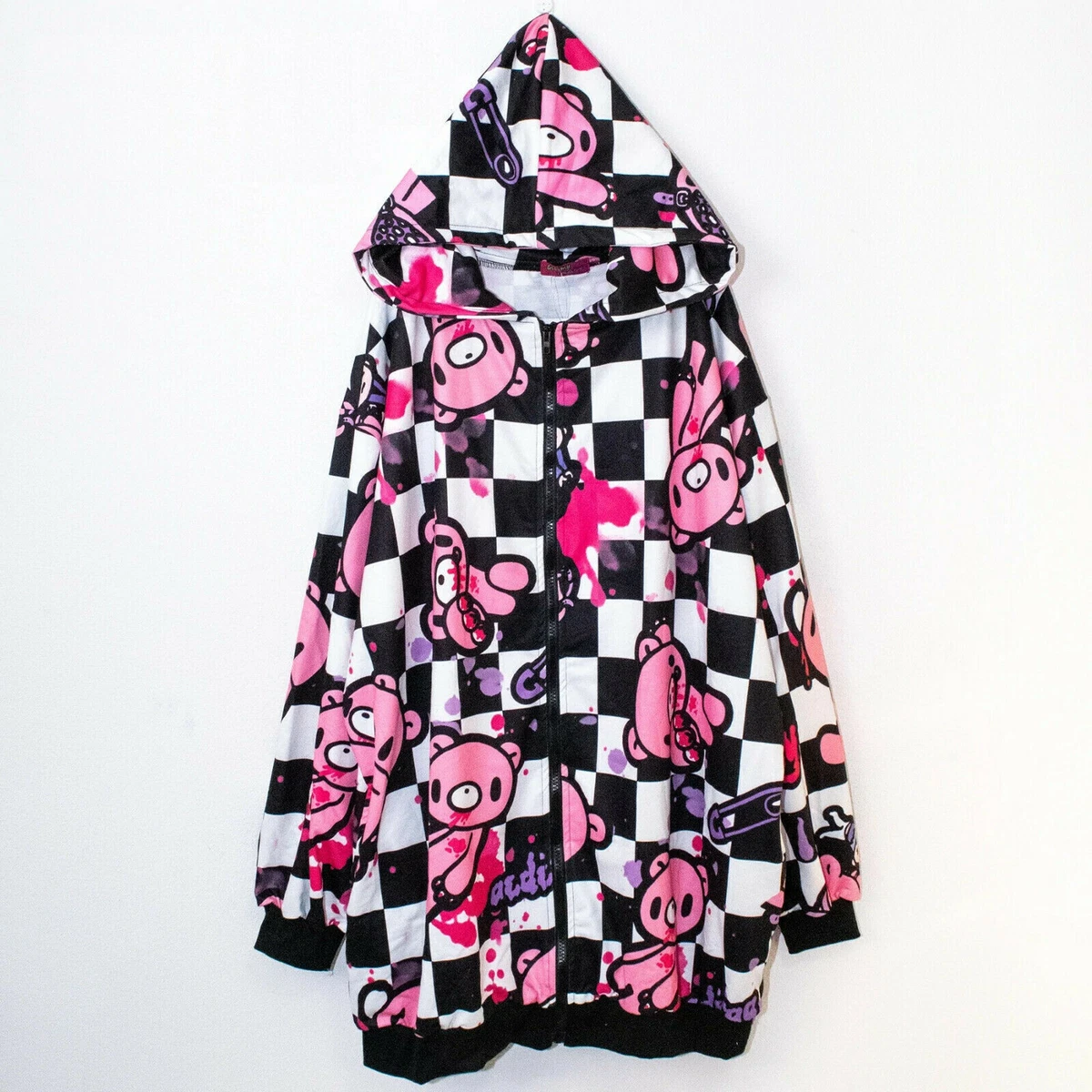 Gloomy Bear Hoodie Goth Emo Punk Raver Skater Cute Checkered Oversized Hoodie XL