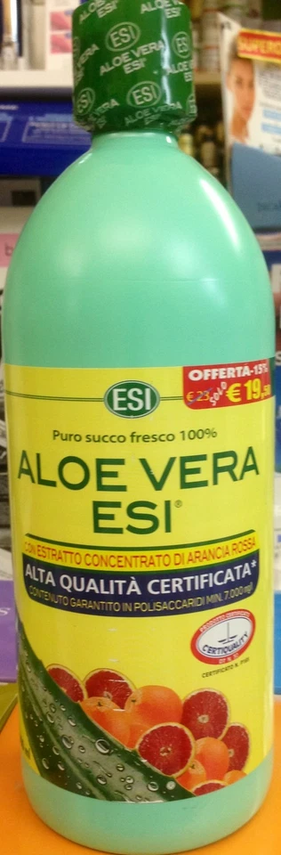 ALOE VERA ESI PURO SUCCO 100%- CON ESTRATTO DI ARANCIA ROSSA ALTA QUALITA' 1L