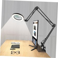 Magnifying Glass Desk Lamp with 3-Section Swing Arm and Big Clamp, 33 inch