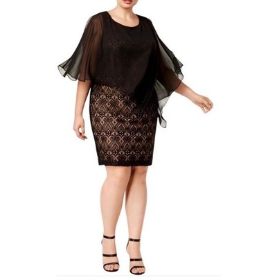 Connected Apparel Size 18W Black Sheath Dress Lace Overlay Party Wedding NEW