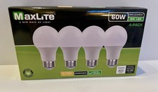4 PACK OF MAXLITE 8W LED BULBS, A19, SOFT WHITE 2700K, DIMMABLE, 800 LUMENS, 60W