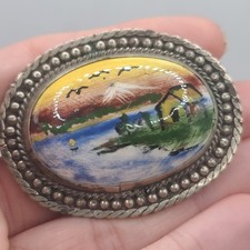 Vintage Mexican Silver Brooch Beach Birds House