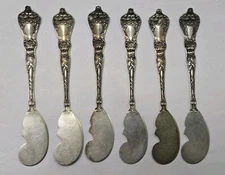 Vtg Set Of 6 Manchester "Poppy" Sterling Butter Knives Spreader Pat 1904 Floral