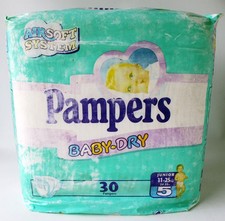 VINTAGE PAMPERS BABY DRY 11-25kg 24-55lbs 30x DIAPERS NEW SEALED PACK 