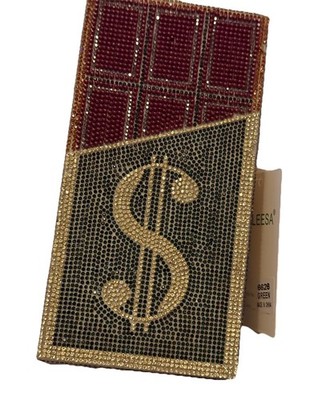 CALEESA Money Dollar Sign Rhinestone Clutch