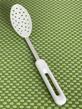 BONNY White Nylon Slotted Serving Spoon White Handle USA Heat Resistant-12 1/4"