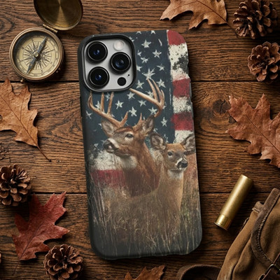 Deer Flag Phone Case Rustic Woodland Art iPhone Samsung Case