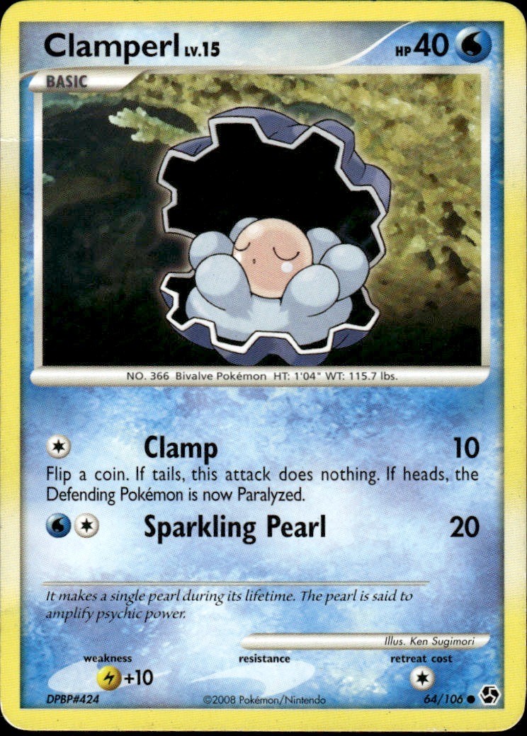 Clamperl Common Great Encounters 64/106 Water Normal Pokemon Card