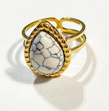 White Howlite Gemstone Adjustable Gold Plated Ring