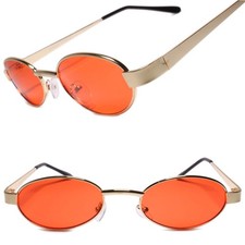Mens Classy Sophisticated Elegant Modern Sun Glasses Oval Gold Frame Red Lens