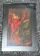 Diamanda Galás Original Signed Painting – Red Expressionist Art in Gothic Frame