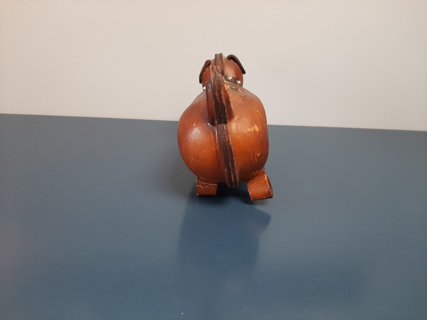 Vintage Mid Century Modern LEATHER DACHSHUND DOG BANK w COLLAR