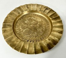 Vintage Brass Etched Ashtray Round Scalloped Edge Palace India 1283