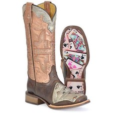 Women's Tin Haul Four of a Kind Boots with Pick a Card Sole Handcrafted Brown