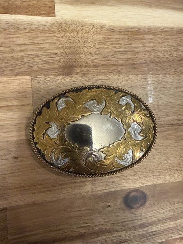 Montana Silversmiths German Silver Tooled Belt Buckle Cowboy Rustic