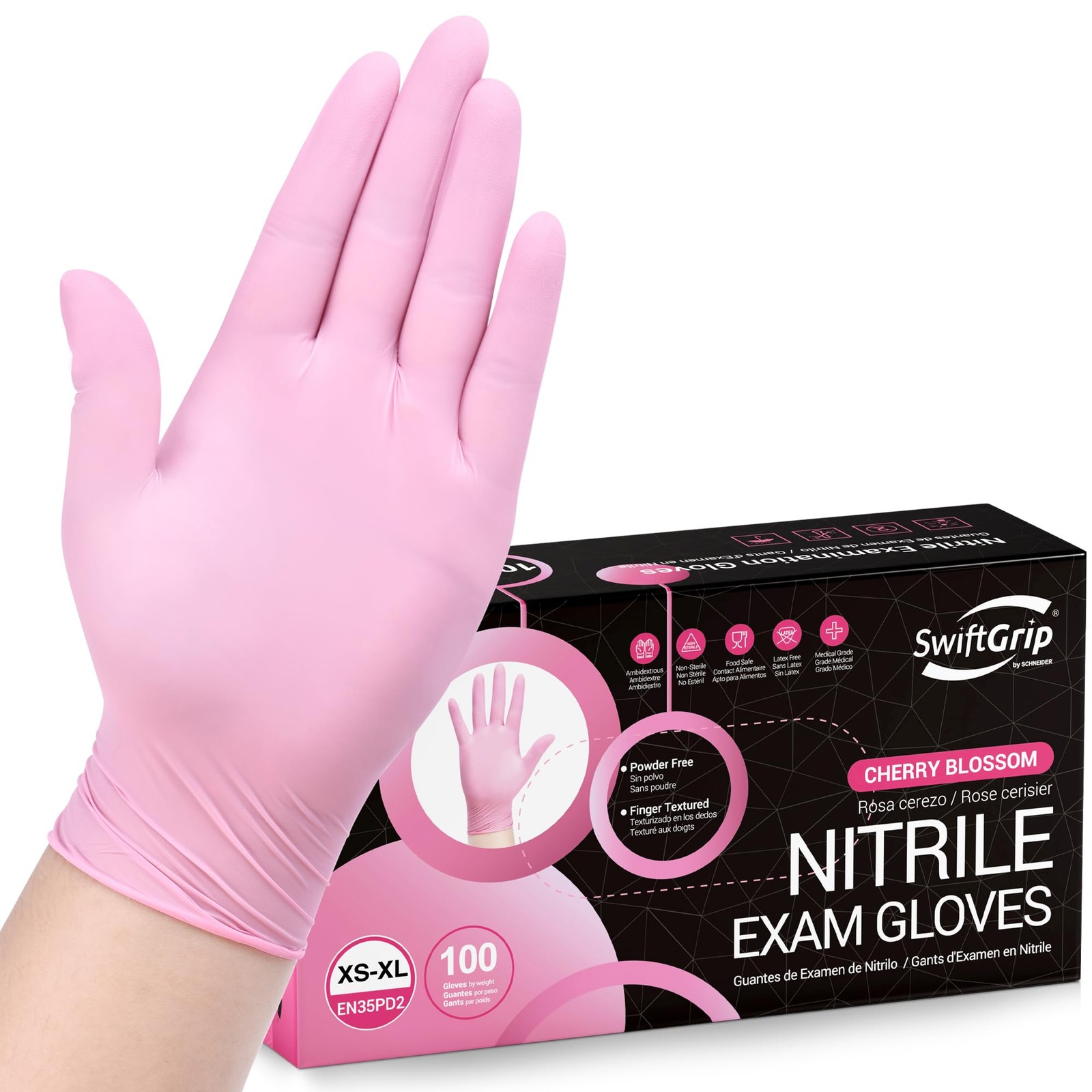 Pink Nitrile Gloves 3-mil Latex Free Disposable Industrial Cleaning Gloves
