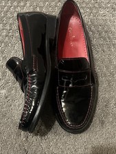 Cole Haan Women Black Patent Penny Loafer Shoe Red Stitching D35931 Sz 8